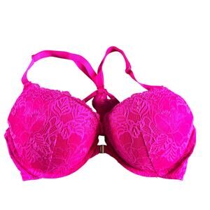 Auden 36C Pink Lace Push Up Bra Racerback Front Close Demi Coverage